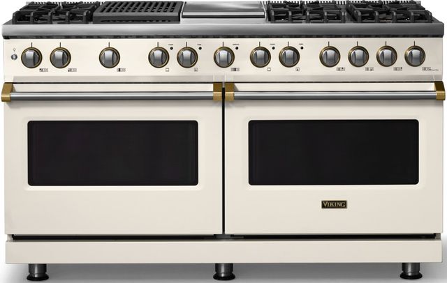 Viking® 5 Series 60" Pure White Pro Style Dual Fuel (NG) Range with Brushed Brass Trim-0