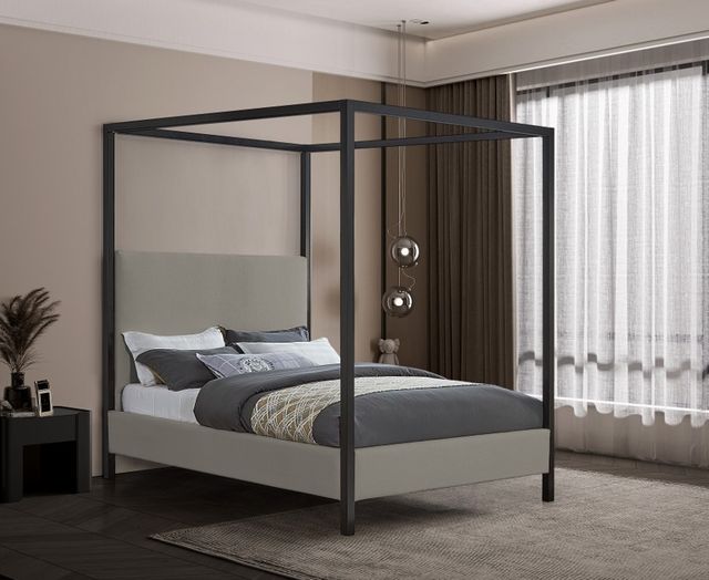 Meridian Furniture James Grey Queen Upholstered Canopy Bed-2