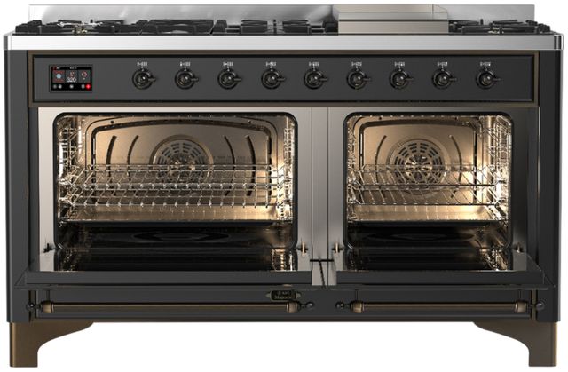 Ilve® Majestic III 60" Graphite Matte Pro Style Dual Fuel Natural Gas Range with Solid Door and Burnished Trim-1