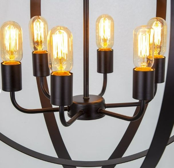 YHD Spherical Matte Black 6-Light Chandelier-3