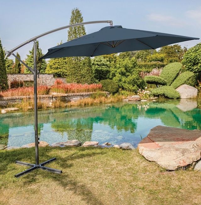 Furniture of America® Glam Dark Sapphire Polyester/Steel Outdoor Cantilever Umbrella with LED-1