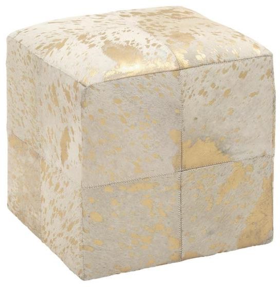 Deco Marche U Select Beige/Gold Ottoman with Patchwork Pattern-0