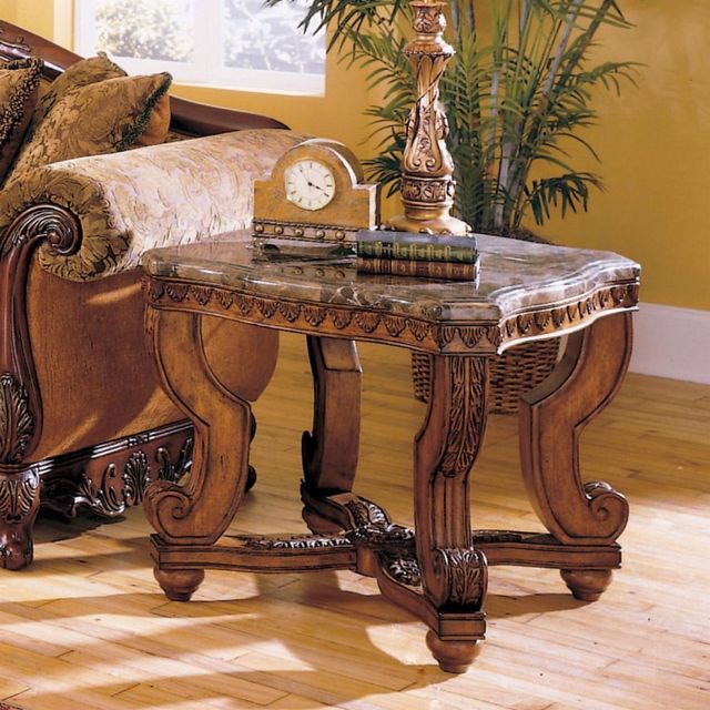 Mazin Furniture Tarantula Brown Cherry End Table with Marble Top-1
