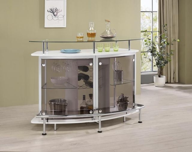 Coaster® Gideon White High Gloss/Chrome Bar Unit-3