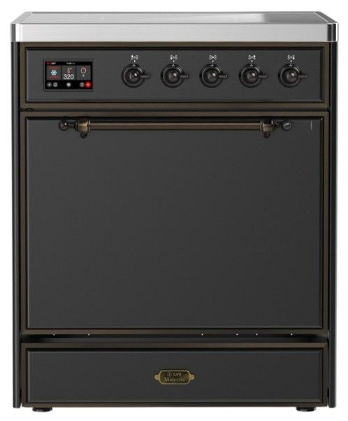 Ilve® Majestic III 30" Graphite Matte Pro Style Induction Range with Solid Door and Burnished Trim-0