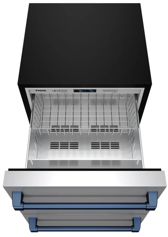 Thor Kitchen® Gordon Ramsay 24" 5.4 Cu. Ft. Stainless Steel Outdoor Under-Counter Refrigerator with Blue Handle-1