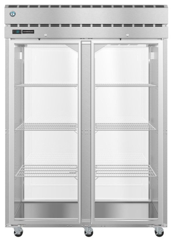 Hoshizaki Steelheart® 55" 52.55" 5 Cu. Ft. Stainless Steel Two Section Pass Thru Upright Freezer with Full Glass Doors and Lock-0