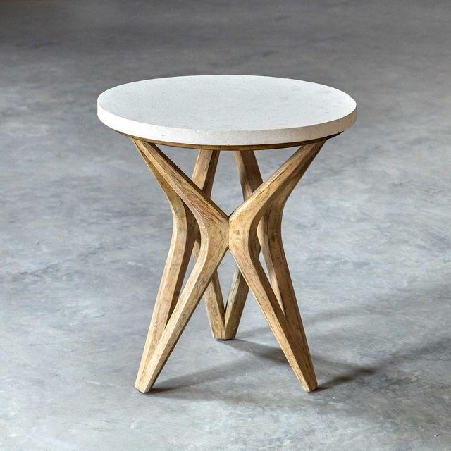 Uttermost® Marnie Ivory Limestone Top Side Table with Warm Oatmeal Wash Base-1