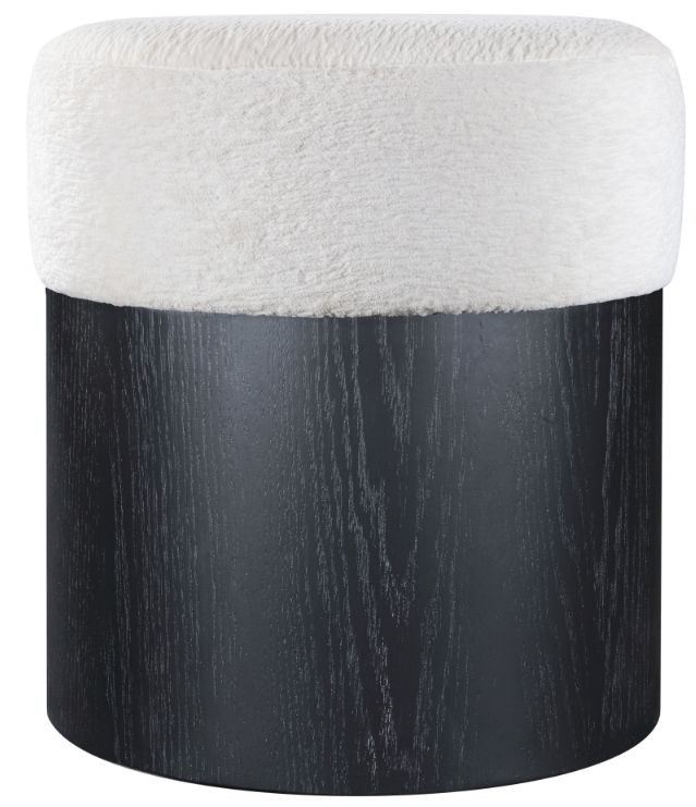 Meridian Furniture Nimes Cream/Black Velour Fur Ottoman-1
