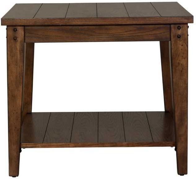 Liberty Furniture Lake House Rustic Brown Oak Square Lamp Table-2