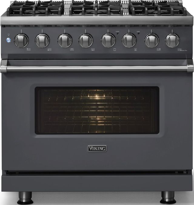 Viking® 5 Series 36" Cast Black Pro Style Dual Fuel (LP) Range with Polished Chrome Trim-2
