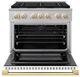 ZLINE Marino 36" Satin Stainless Steel Pro Style Gas Range with White Matte Door and Polished Gold Accents-1