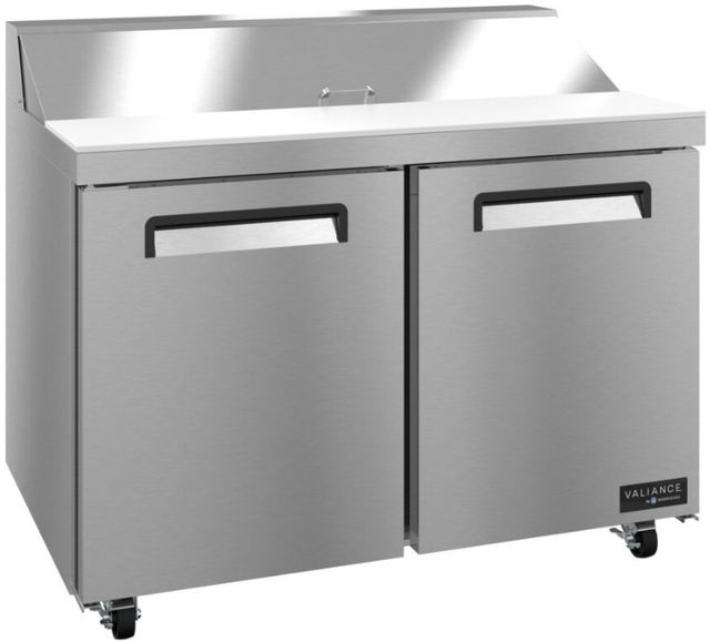 Hoshizaki Valiance® 48" 12.09 Cu. Ft. Stainless Steel Two Section Sandwich Prep Table Refrigerator with Stainless Door-1