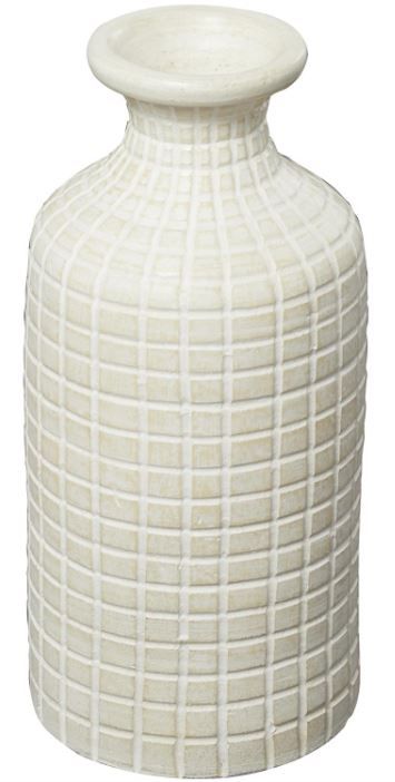 Deco Marche Cream Ceramic Textured Vase with Checkered Pattern-0