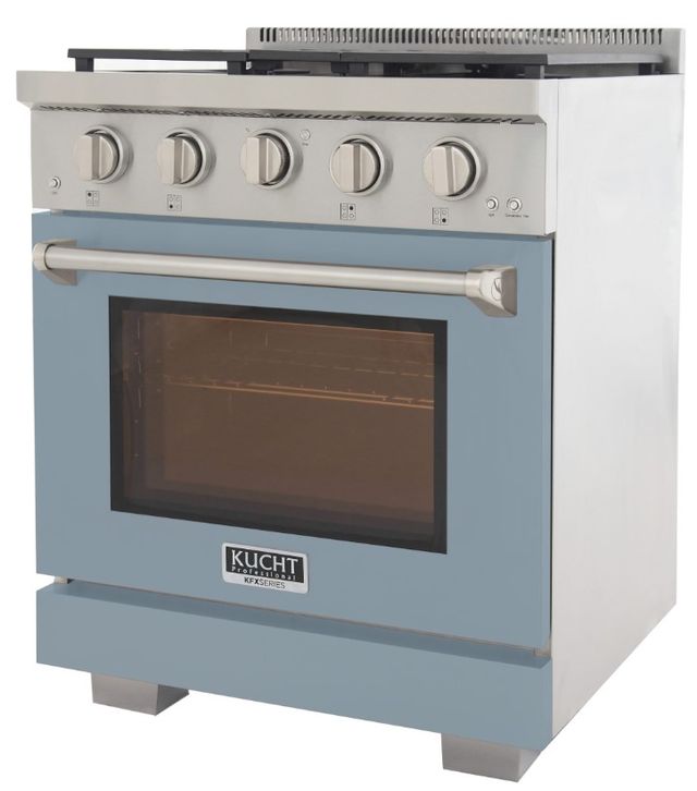 Kucht Professional KFX Series 30" Stainless Steel Pro Style Propane Gas Range with Light Blue Door and True Simmer Burners-2