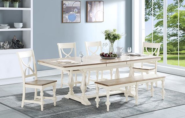 Winners Only® Torrance Grey 96" Trestle Dining Table with Leaf and White Base-3