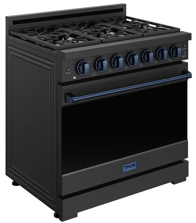 Thor Kitchen Gordon Ramsay Collection 36" Black Pro Style Liquid Propane Range with Precision Knob Control and Blue Trim-2