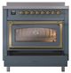 Ilve® Nostalgie II Noblesse 36'' Blue Gray Pro Style Induction Range with Brass Trim-3