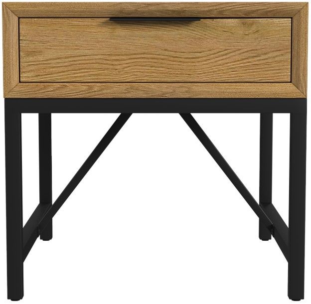 Intercon Newport Natural Oak End Table with Black Base-2