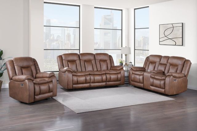 New Classic® Home Furnishings Morello Brown Power Reclining Console Loveseat-1