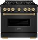 ZLINE Autograph Edition 36" 5.2 cu. ft. Gas Range with 6 Burner DuoPro™ Cooktop and Convection Gas Oven in Black Stainless Steel and Champagne Bronze Accents -0