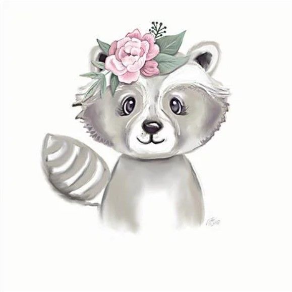 Classy Art Cute Floral Raccoon by Make Wells Wall Art-0