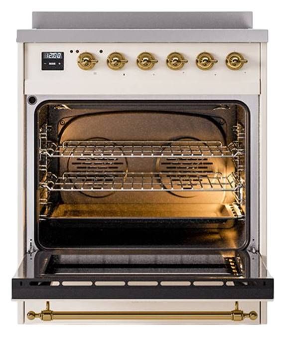 Ilve® Nostalgie II Noblesse 30'' Antique White Pro Style Induction Range with Brass Trim-2