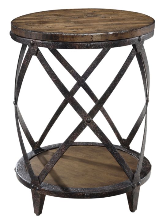 Magnussen Home® Pinebrook Distressed Natural Pine Round Accent Table with Black Metal Frame-0