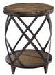 Magnussen Home® Pinebrook Distressed Natural Pine Round Accent Table with Black Metal Frame-0