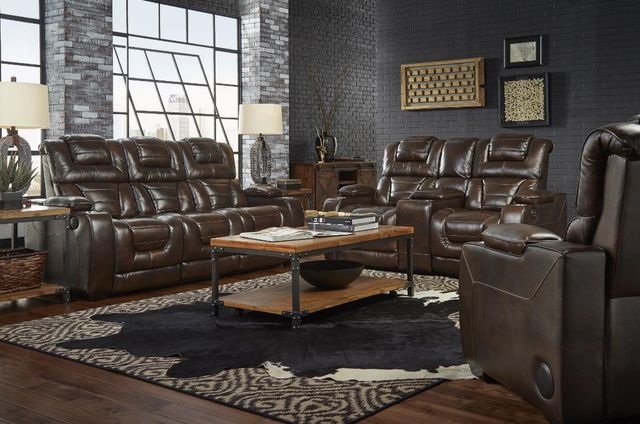 Corinthian Furniture Luke Brown Power Reclining Loveseat with Headrest and Console-1