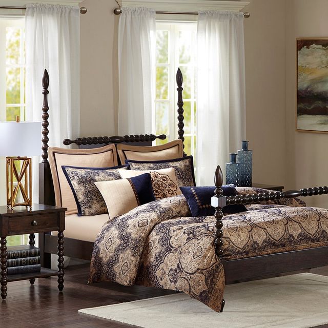 Olliix by Madison Park Signature Wellington Blue Queen Comforter Set-0
