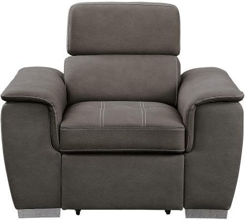 Mazin Furniture Ferriday Taupe Chair With Adjustable Headrest And Pull-Out Ottoman-0