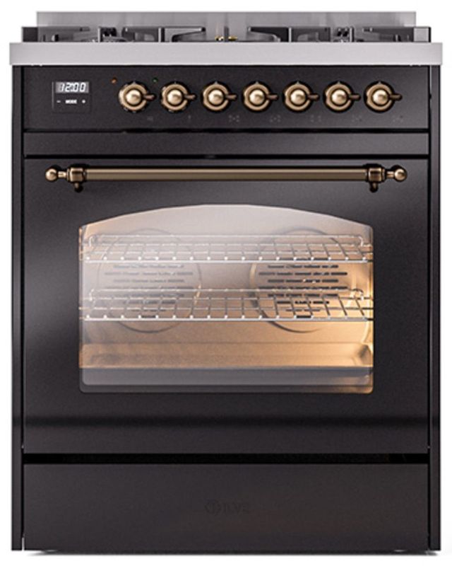 Ilve® Nostalgie II Series 30" Glossy Black Pro Style Dual Fuel Range-2