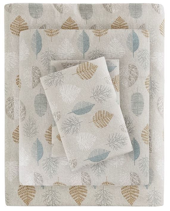 Olliix by True North by Sleep Philosophy Cozy Flannel Multi Leaves California King 100% Cotton Printed Sheet Set-0