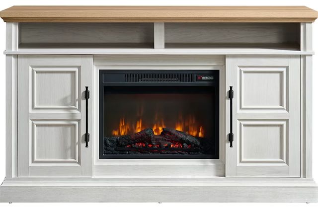 Elements International Villa Natural/White Console with Fireplace Insert-2