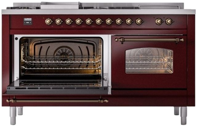 Ilve® Nostalgie II Series 60" Burgundy Pro Style Dual Fuel Range-3