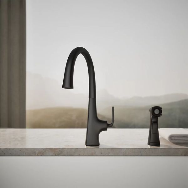 KOHLER® Graze® Matte Black Single-Handle Kitchen Sink Faucet with 2-Function Side Sprayer-3