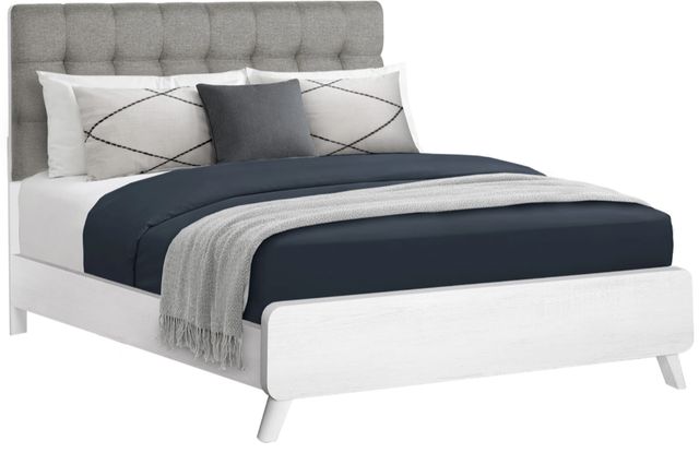 Monarch Specialties Inc. Grey/White Oak Queen Upholstered Panel Bed-0