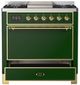Ilve® Majestic III 36" Emerald Green Pro Style Dual Fuel Liquid Propane Range with Solid Door and Brass Trim-2