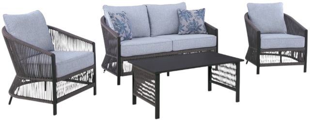 Signature Design by Ashley® Bridges Beach 4-Piece Black/Gray Aluminum/Fabric Outdoor Conversation Set-0