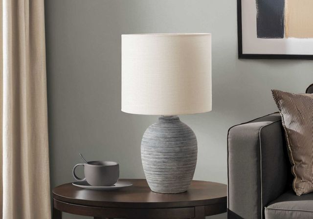 Monarch Specialties Inc. Grey Ceramic/Ivory Shade Table Lamp -2