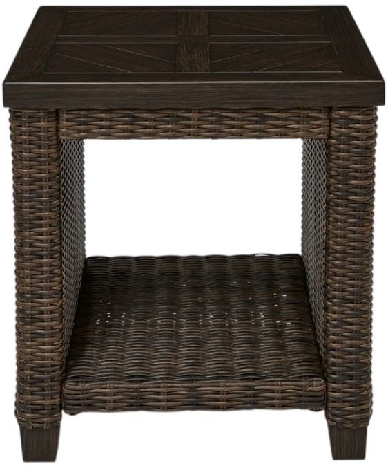 Signature Design by Ashley® Drakes Beach Dark Brown Aluminum Outdoor Square End Table-2