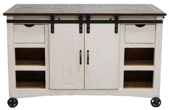 Million Dollar Rustic 5-Piece Brown/White Large Drop Leaf Island Set with Stools-0