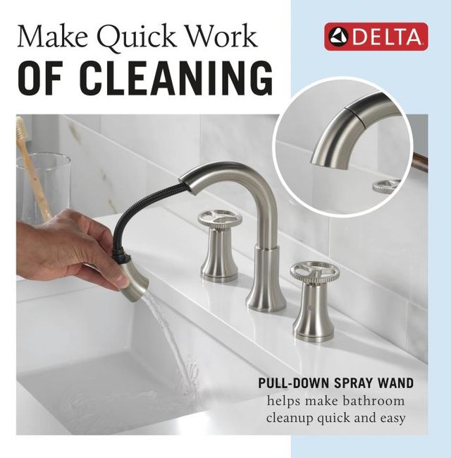 Delta Trinsic® Stainless 2-Handle Wheel Widespread Pull Down Bathroom-4
