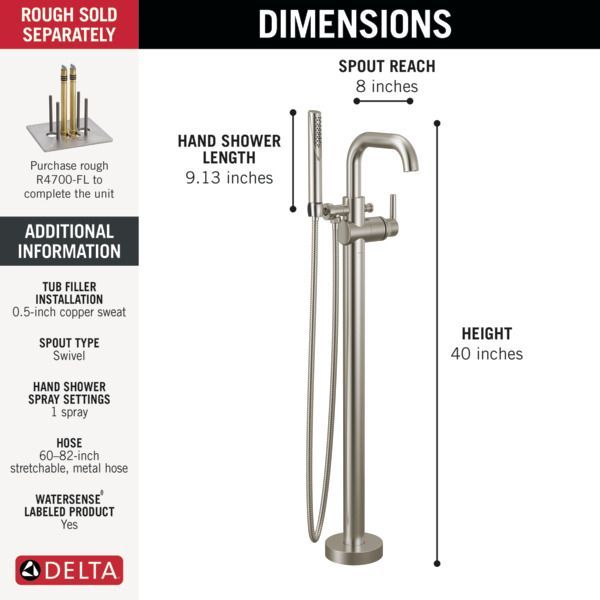 Delta Trinsic® Stainless Floor Mount Tub Filler-2