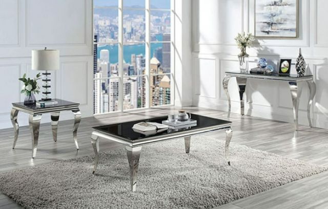 Furniture of America® Wetzikon Black Glass Coffee Table with Silver Legs-1