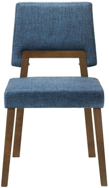 Armen Living Channell 4-Piece Blue/Walnut Upholstered Wood Dining Chair Set-3