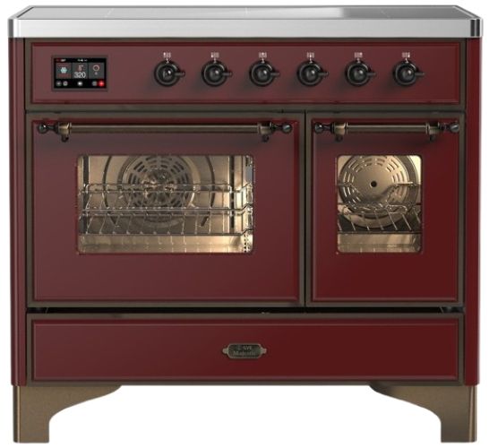 Ilve® Majestic III 40" Burgundy Pro Style Induction Range with Triple Glass Door and Burnished Trim-0
