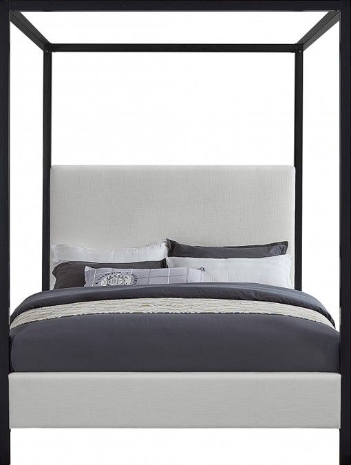 Meridian Furniture James Cream Queen Upholstered Canopy Bed-1