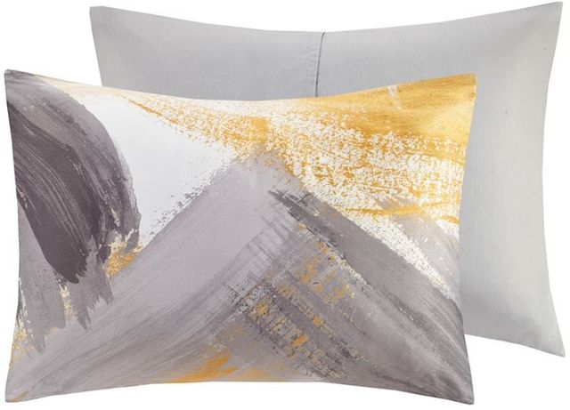 Olliix by CosmoLiving Andie Grey and Yellow King/California King Cotton Printed Comforter Set-1